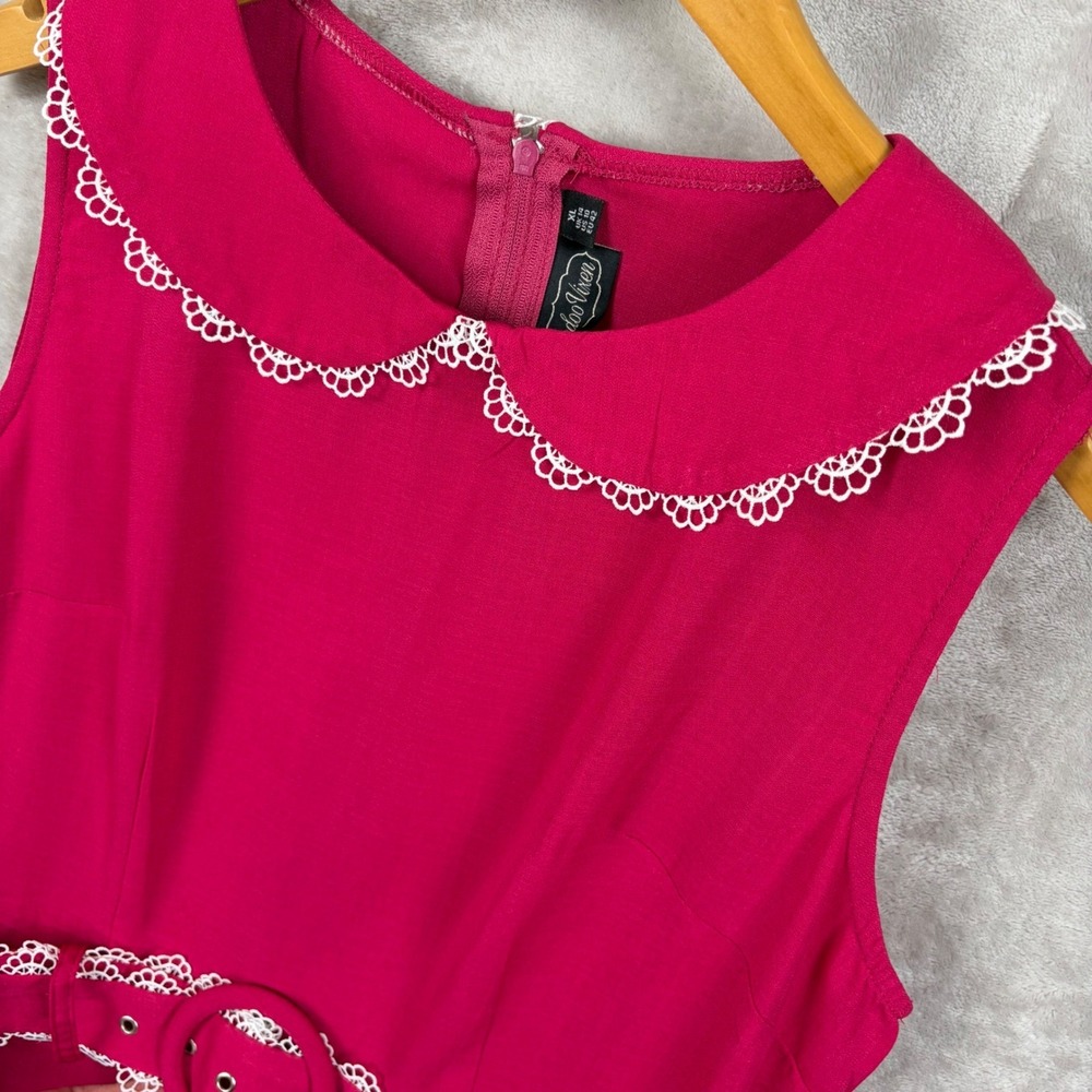 Voodoo Vixen Dress US 10 Pink Peter Pan Collar Belted Swing Retro Romantic - Picture 8 of 13